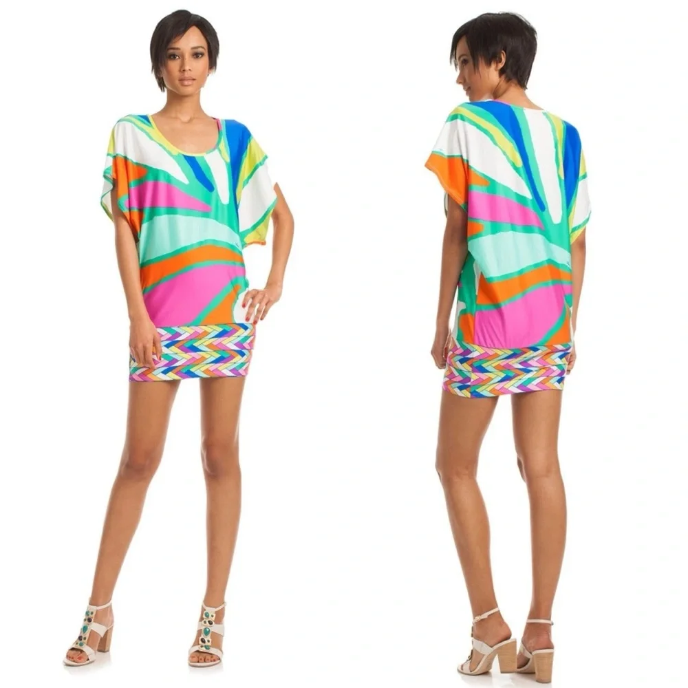 Trina Turk Tropicalia Tunic Swim Dress S Rainbow Cover Up Mermaid Retro Beach - Picture 2 of 10